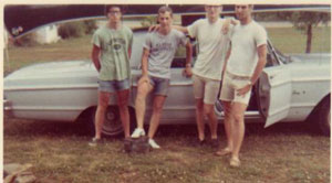 John Woodside, Bruce McCall, Mike Quearry, and Skip Evans in Granny’s back yard in Flippin, Arkansas.